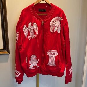 AKOO vintage Red full zip Embroidered varsity Jacket sweatshirt EUC XXXL